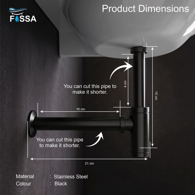 12 inch Stainless Steel Black Bottle Trap with Flange view 2