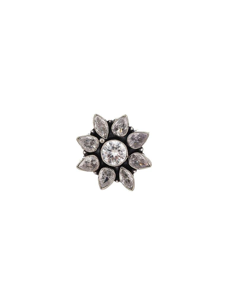 Silver Oxidised White Stones Studded Adjustable Finger Ring view 6