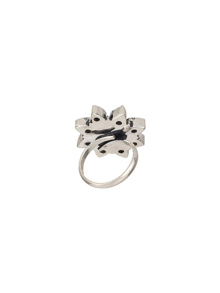 Silver Oxidised White Stones Studded Adjustable Finger Ring view 7