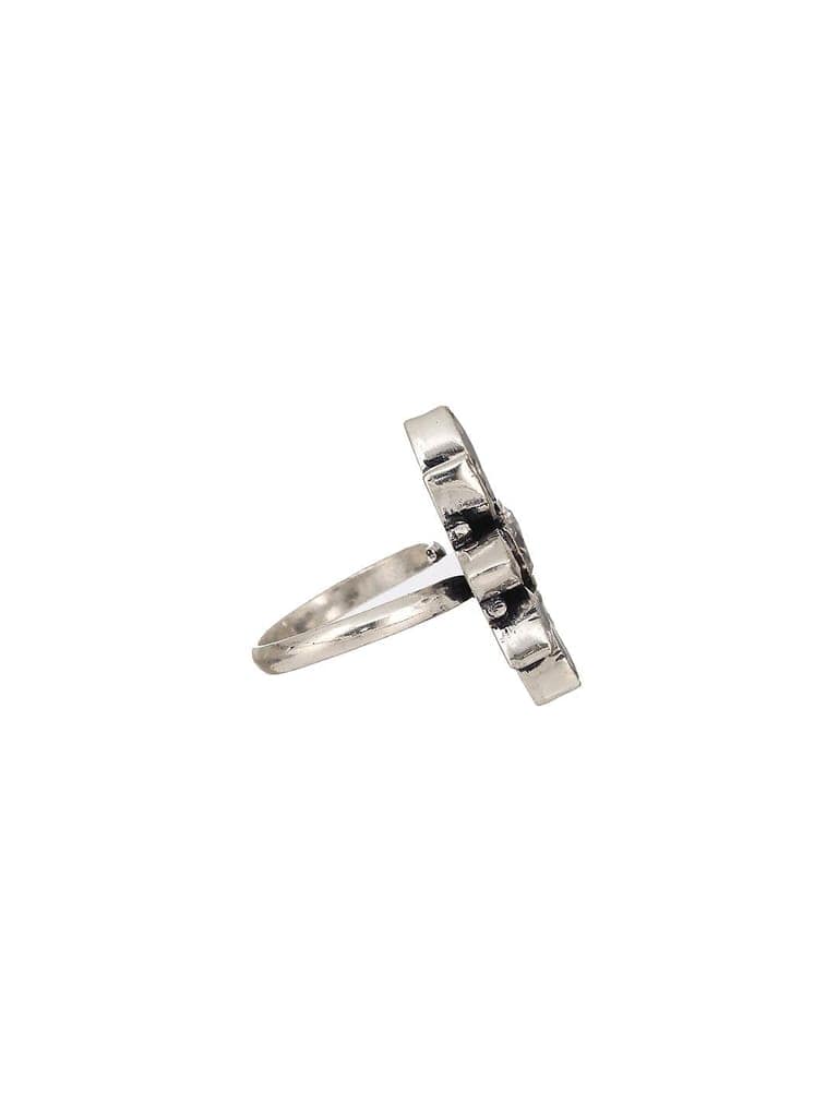 Silver Oxidised White Stones Studded Adjustable Finger Ring view 8