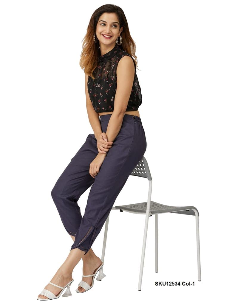 Women's Solid Ankle Length Cotton Trousers view 5