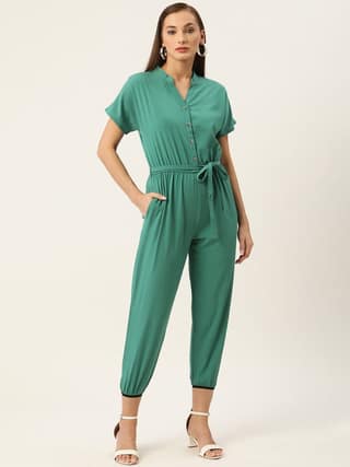 Green Belted Basic Jumpsuit