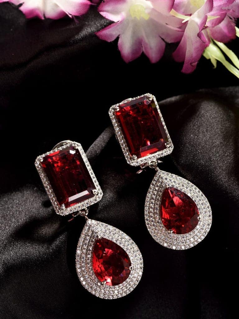 Rose Gold Plated Pink Ruby Studded Teardrop Chandelier Earring view 2