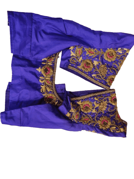 Blue blouse with intricate zari and thread embroidery work view 3
