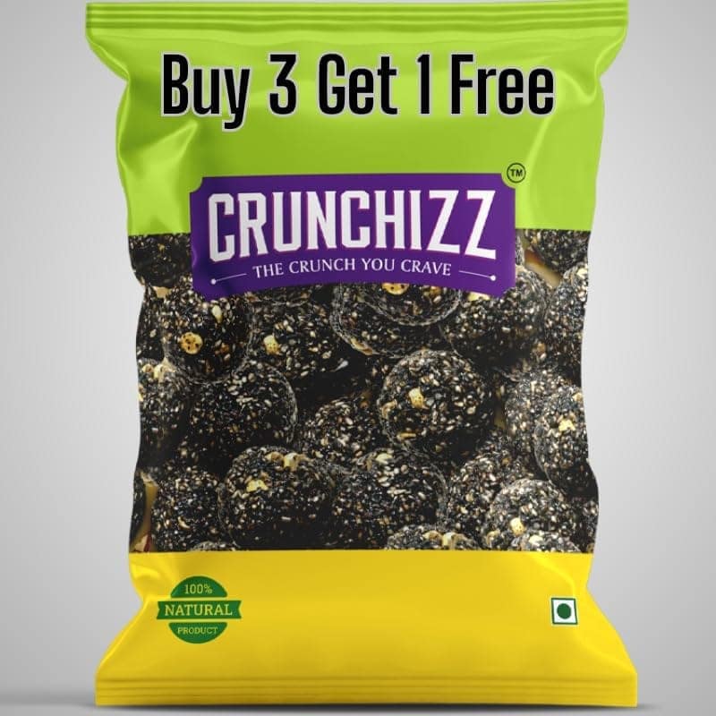 CRUNCHIZZ Snacks - Get 4 at the Price of 3 - 1 Pack FREE Offers I Authentic Kerala Ellunda I Black / White Sesame Seeds mixed with Jaggery I Gluten-Free I No Artificial Additives I 4 PACK COMBO I 150 Grams Each I