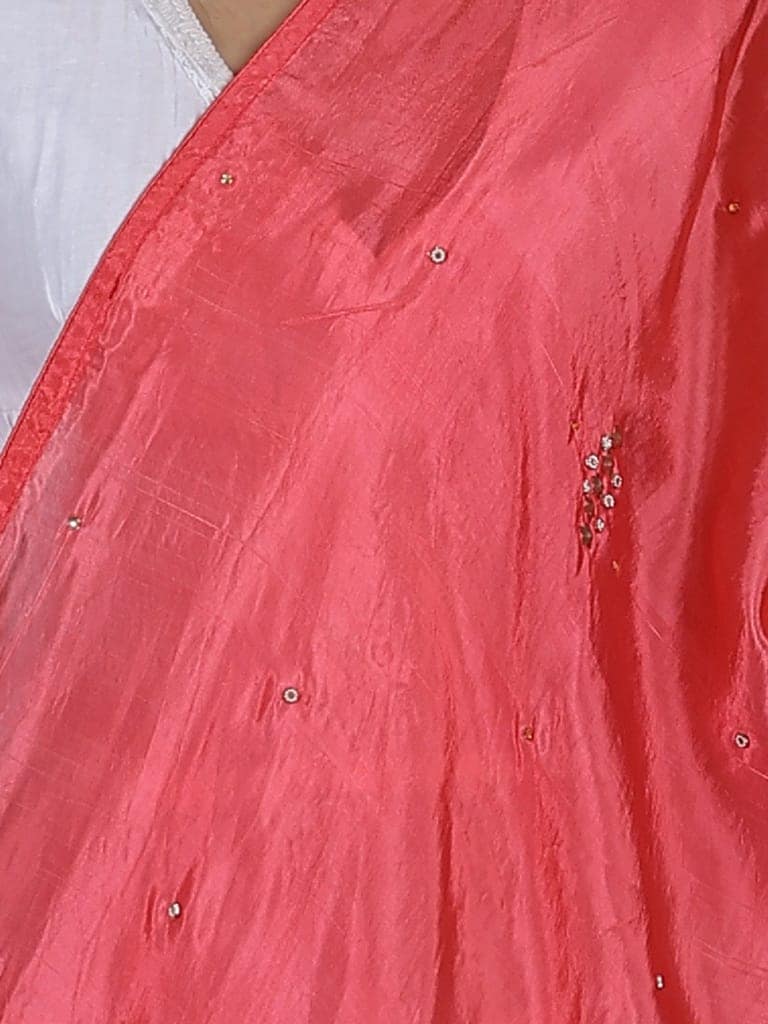 Paradise-Pink Silk Dupatta From Amritsar with Gota Patti, Floral Beads and Velvet Tassels on Edges view 3