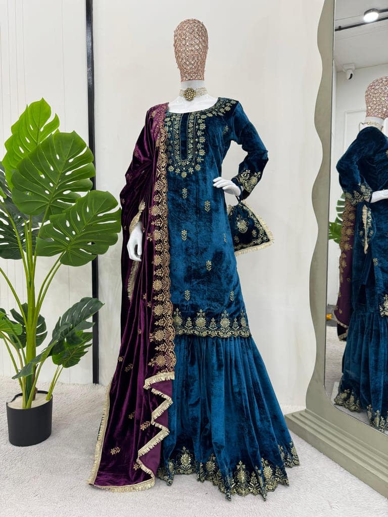 Blue Purple Black Red Sharara Suit Set Salwar Kameez Readymade Pakistani Stitched New Indian Ready To Wear Wedding Suit view 10