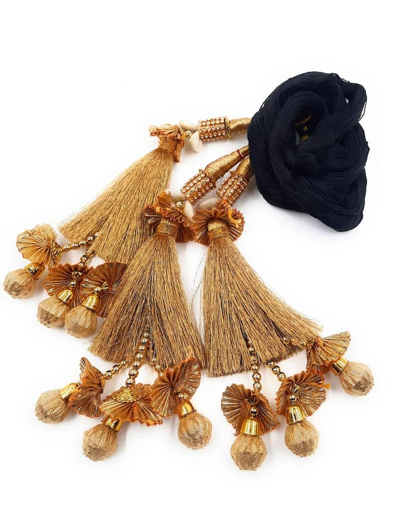 Kaudi Heavy Design Punjabi Paranda/Patiala Shahi Parandi Hangings black, Design Golden & Multi Colors view 2