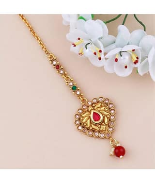 Elegant Gold Plated Traditional Kundan Style Maang Tikka Jewellery For Women Girl