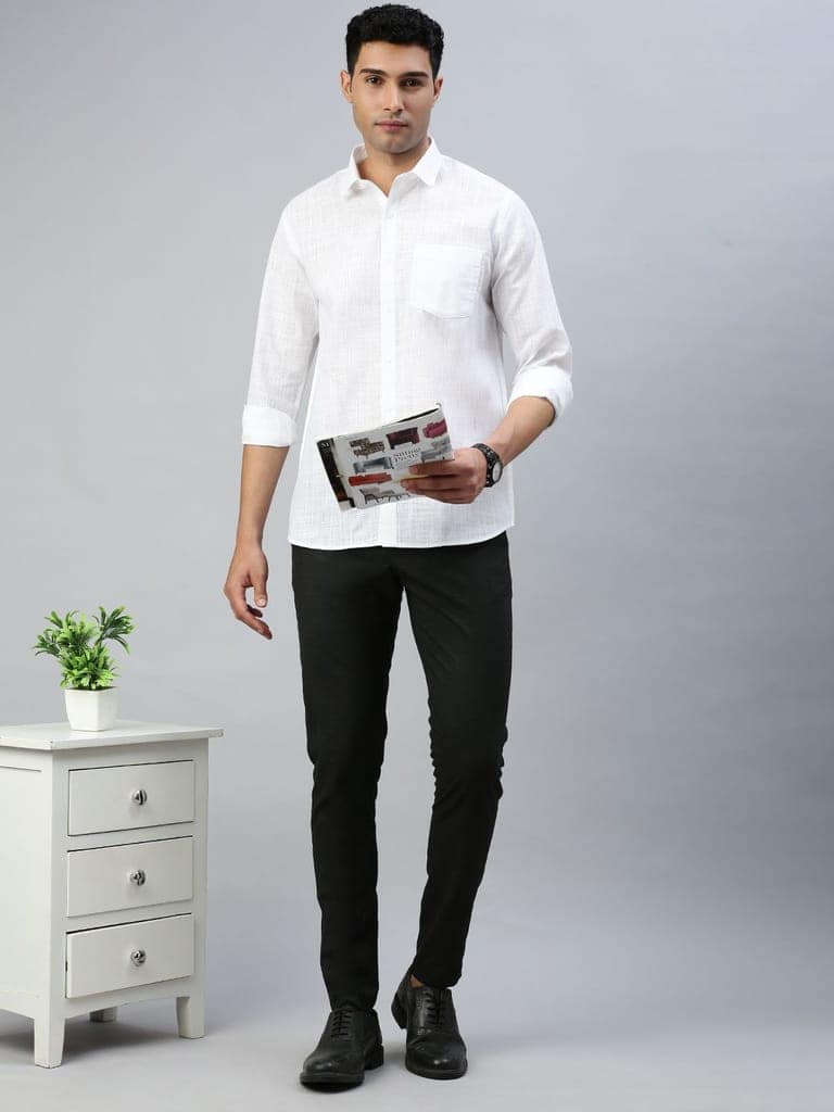 Mens Poly Cotton White Shirt Full Sleeves Celebrity White V3 view 5