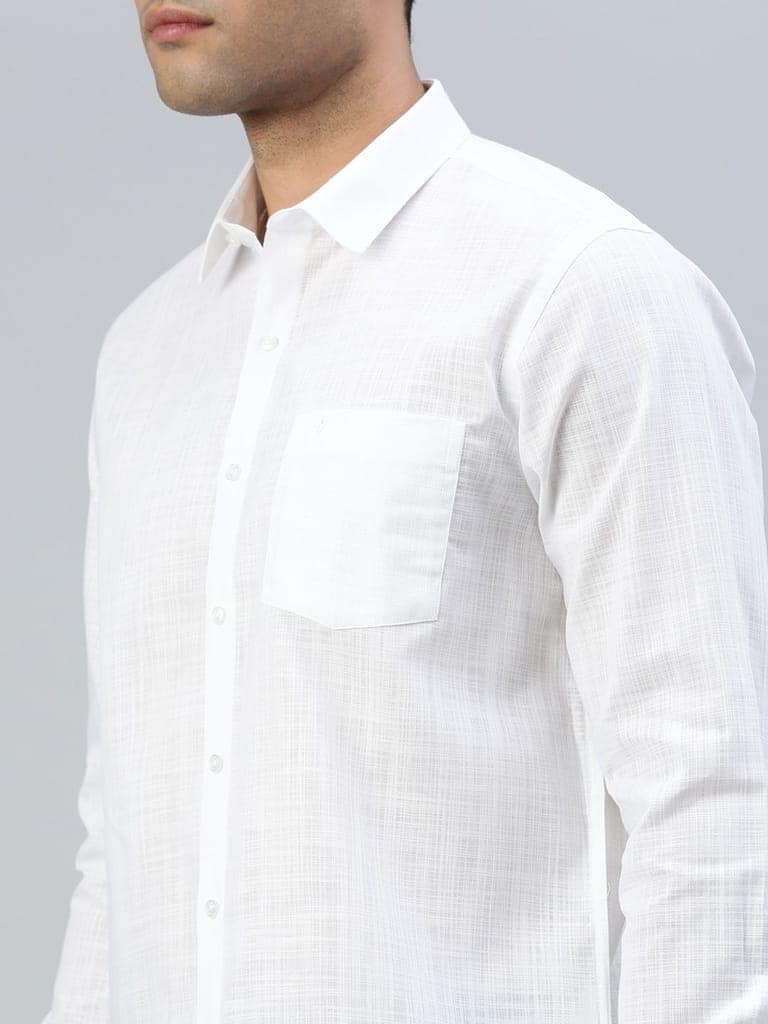 Mens Poly Cotton White Shirt Full Sleeves Celebrity White V3 view 6
