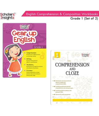 Scholars Insights Combo Set of Comprehension & Composition English Grammar Workbooks Grade 1| Set of 2
