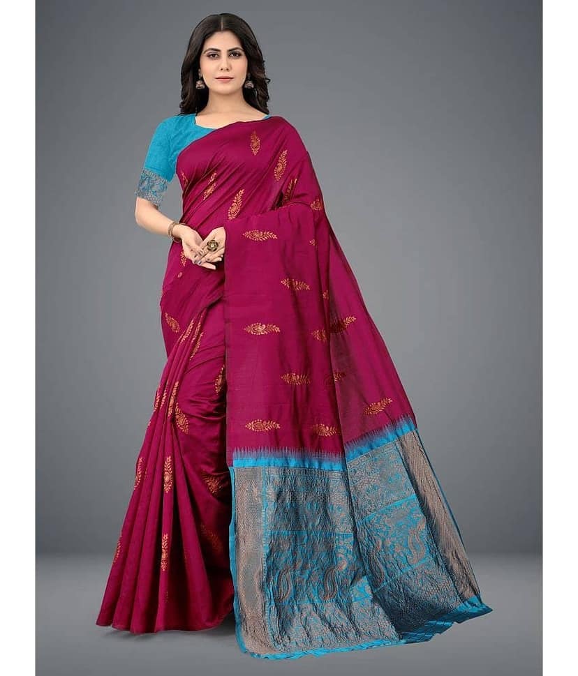 Om Shantam Sarees Art Silk Embellished Saree With Unstitched Blouse Piece ( Green )