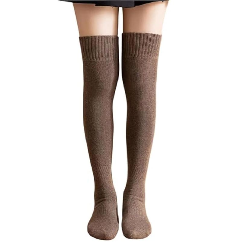 Latest Trendy Woollen Warm Thigh High Socks | Knitted Thick Thermal Woollen Socks for Women Winter Wear Knee Length | Knee High Leg Warmers Long Socks Boot Cuffs Knee Cap | Stocking Girls Free Size ( 1 Pair ) view 2