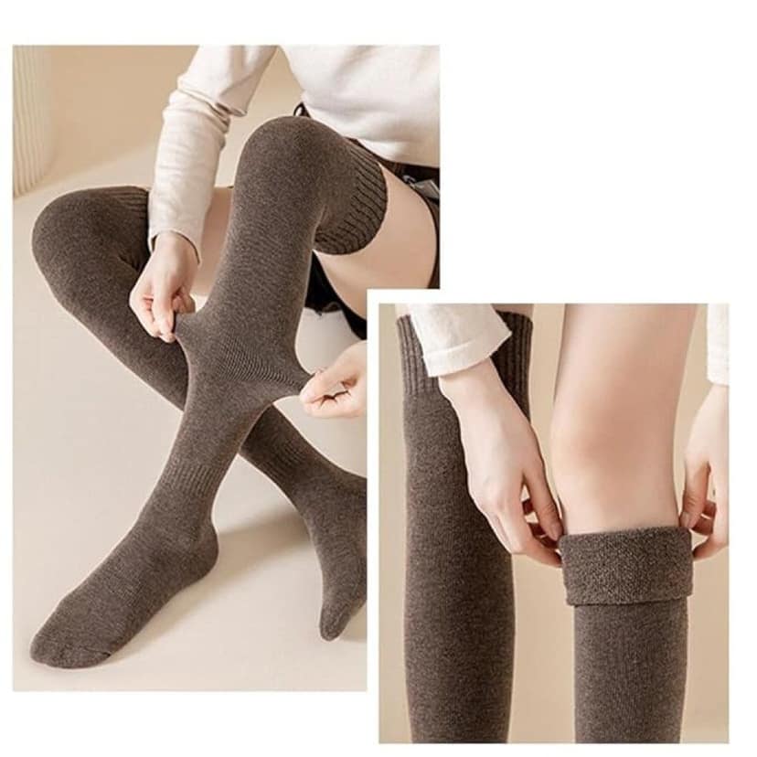 Latest Trendy Woollen Warm Thigh High Socks | Knitted Thick Thermal Woollen Socks for Women Winter Wear Knee Length | Knee High Leg Warmers Long Socks Boot Cuffs Knee Cap | Stocking Girls Free Size ( 1 Pair ) view 3