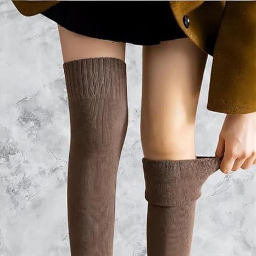 Latest Trendy Woollen Warm Thigh High Socks | Knitted Thick Thermal Woollen Socks for Women Winter Wear Knee Length | Knee High Leg Warmers Long Socks Boot Cuffs Knee Cap | Stocking Girls Free Size ( 1 Pair ) view 4
