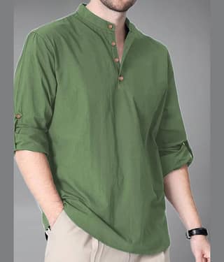 Vida Loca Cotton Blend Plain Shirt Style Kurta For Men ( Turquoise )