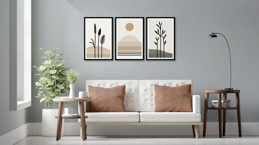SET OF 3 GEOMETRIC SHAPES FLOWERS 48in X 24in WITH BLACK FRAME