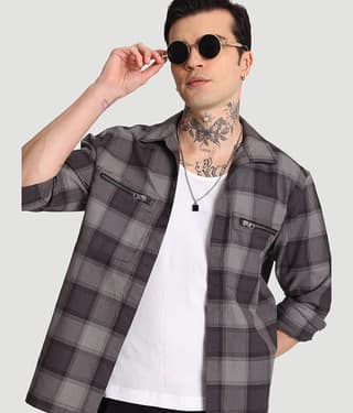 Bene Kleed 100% Cotton Relaxed Fit Shacket Full Sleeves Men's Casual Shirt - Dark Grey ( Pack of 1 )