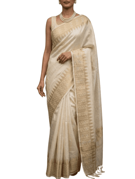 Kota Viscose Semi Raw Silk Saree with Golden Zari Mangalgiri Border view 4