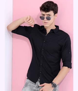 Highlander 100% Cotton Slim Fit Solids Full Sleeves Men's Casual Shirt - Black ( Pack of 1 )
