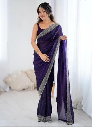 Space Soft Silk Saree with Siroski Diamond and Val Work