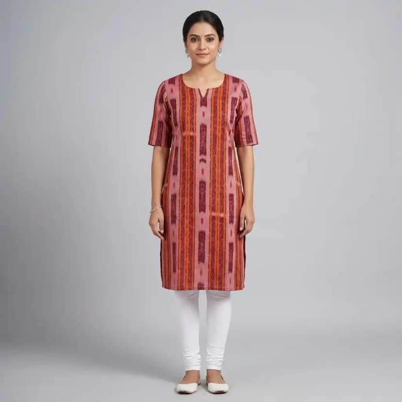 Kurti Printed Pink -- Odisha Handloom view 2