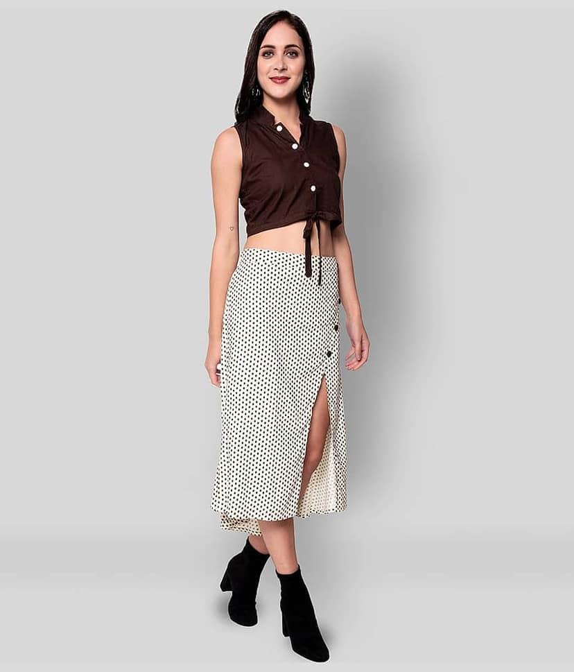 GOD BLESS Women Rayon Solid A-line Dress ( Beige ) view 2
