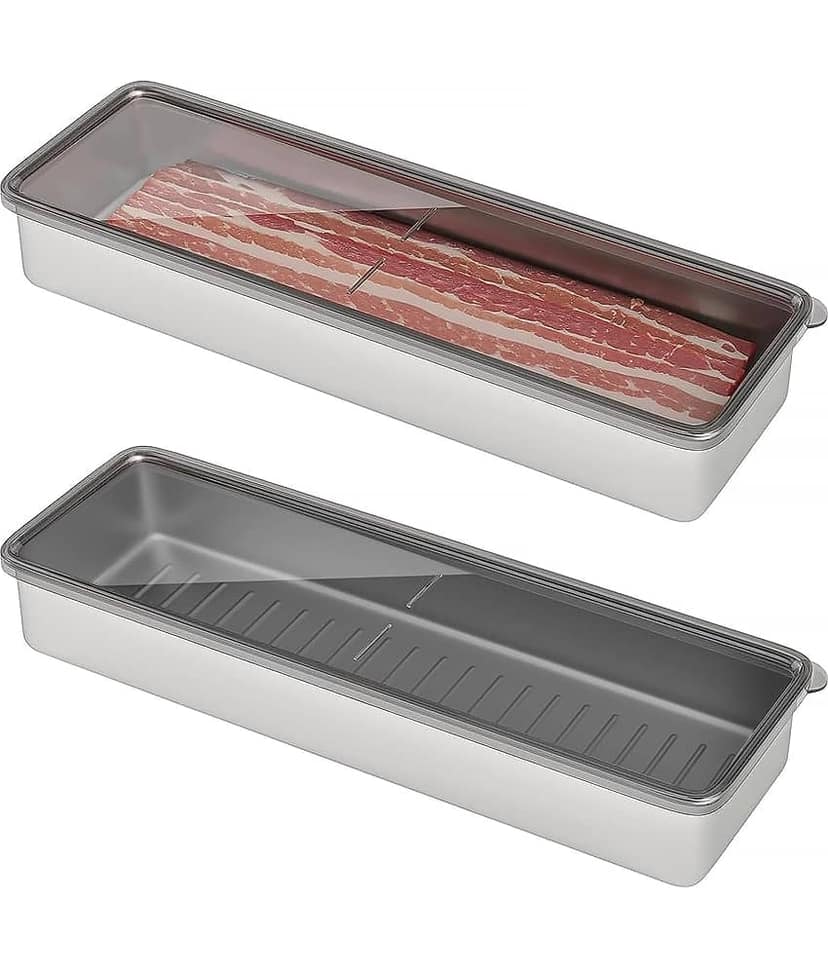 SHARUJA Bacon Container Steel Silver Food Container ( Set of 2 ) view 2