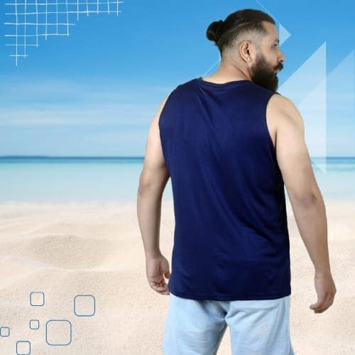 Men's Gym Sleeveless T-Shirt Navy Blue - Drifit, Quick Dry Sports Tank Top, Sando Vest view 4