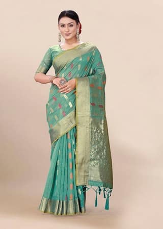 Woven Art Silk Saree in Sea Green