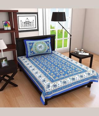 PETROSOLY Cotton 1 Single Bedsheet with 2 Pillow Covers ( Blue )
