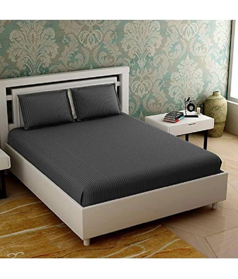 MAHALUXMI COLLECTION Microfibre Vertical Striped 1 Bedsheet with 2 Pillow Covers - Dark Grey