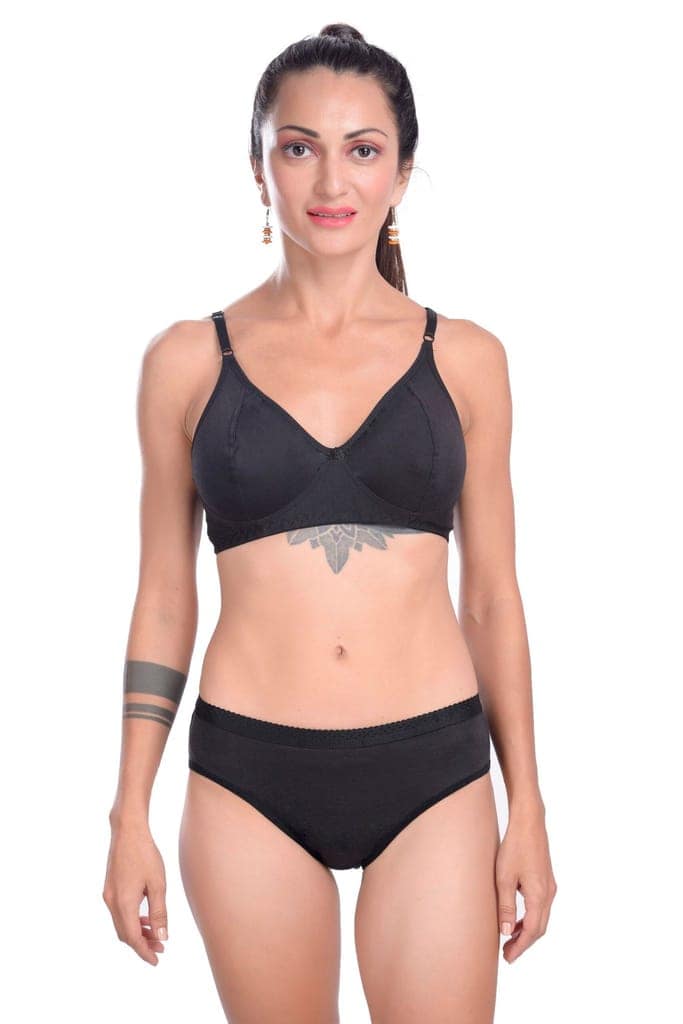 Plain Pure Cotton Bikini Bra Panty set view 2