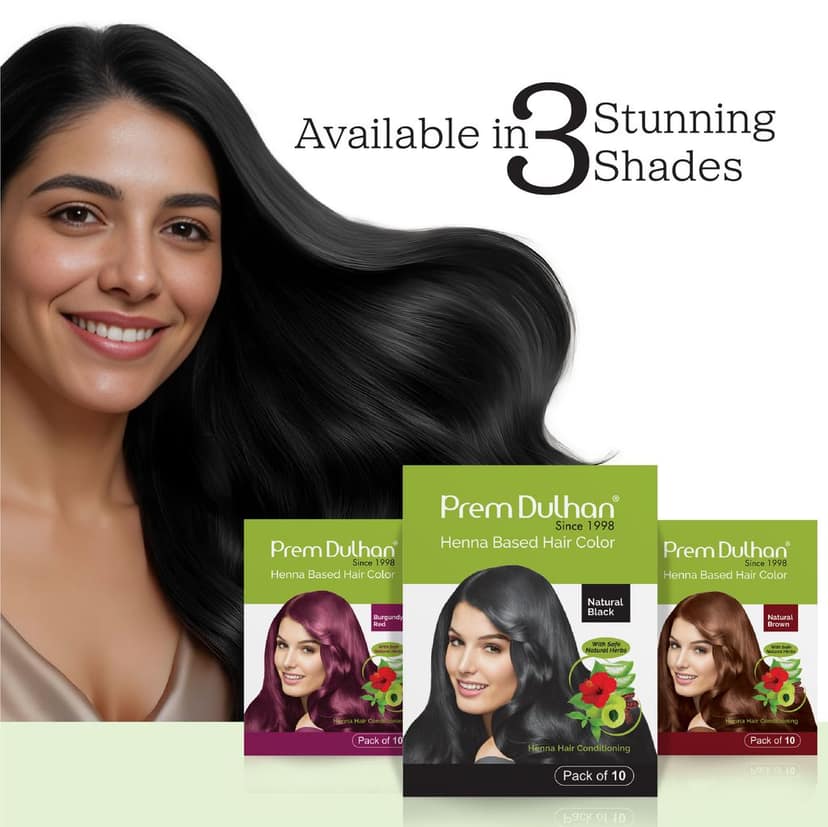 Prem Dulhan Natural Black Henna Hair Color | Herbal, Ammonia & Paraben Free | Long Lasting | Pack of 10 Sachets view 10