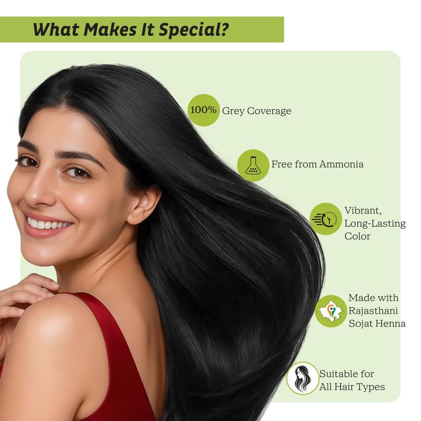Prem Dulhan Natural Black Henna Hair Color | Herbal, Ammonia & Paraben Free | Long Lasting | Pack of 10 Sachets view 9