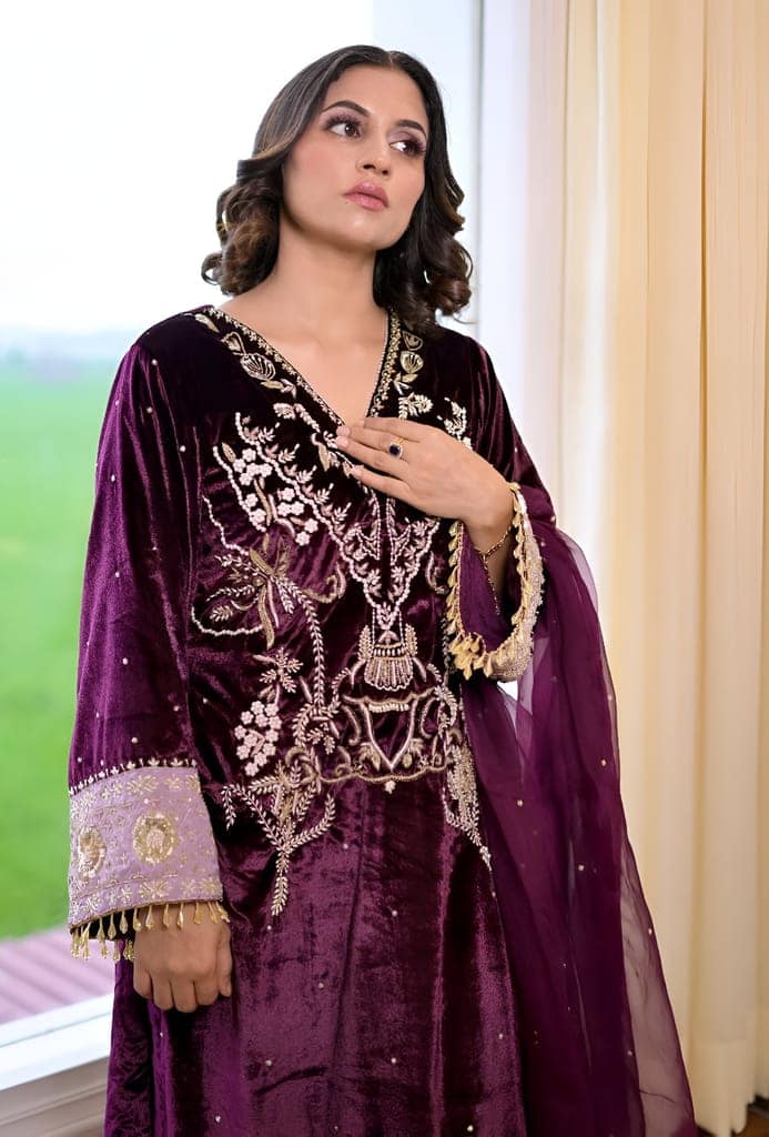 Velvet Ready to wear indian salwar kameez Dupatta for women anarkali designer pakistani dresses Festival 3 piece view 4