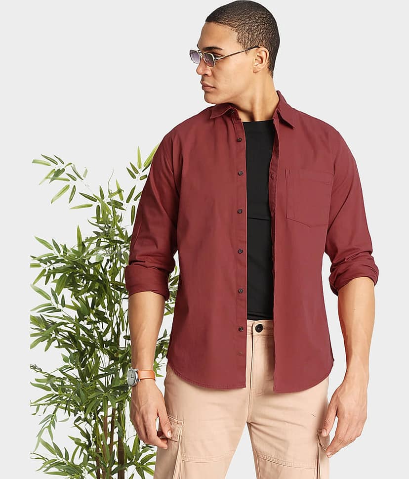 IVOC 100% Cotton Regular Fit Solids Full Sleeves Men's Casual Shirt - Coral ( Pack of 1 ) view 2