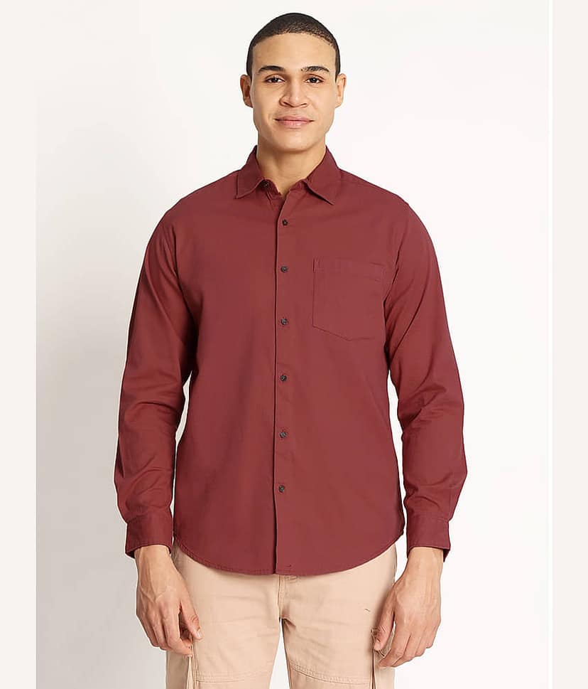 IVOC 100% Cotton Regular Fit Solids Full Sleeves Men's Casual Shirt - Coral ( Pack of 1 ) view 3