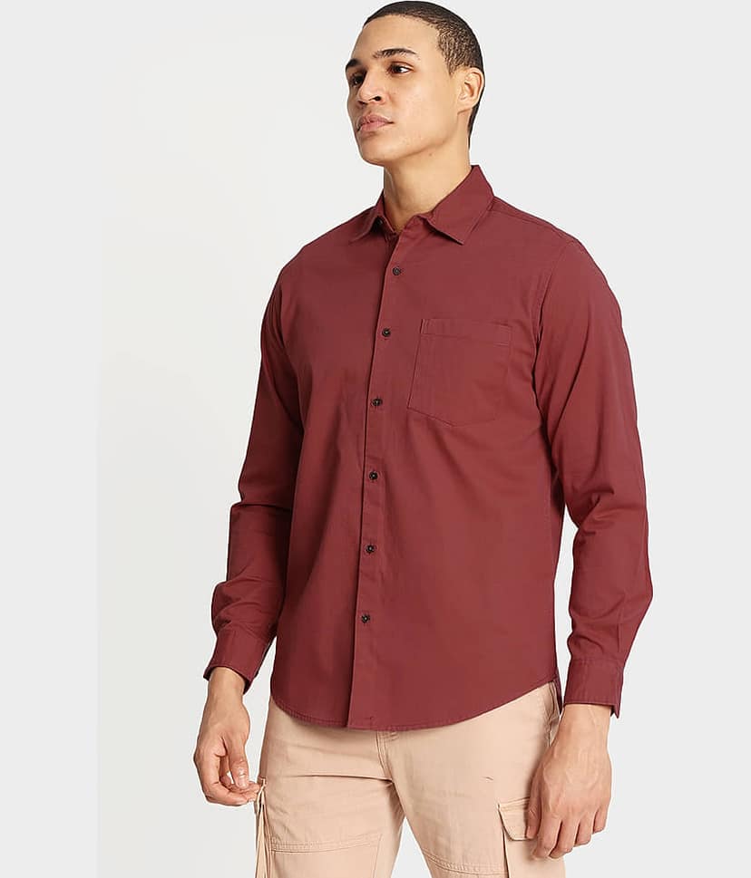 IVOC 100% Cotton Regular Fit Solids Full Sleeves Men's Casual Shirt - Coral ( Pack of 1 ) view 4