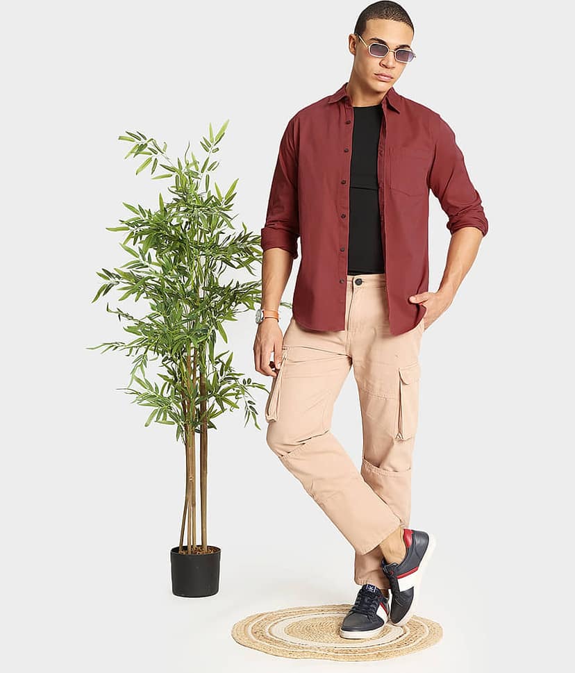 IVOC 100% Cotton Regular Fit Solids Full Sleeves Men's Casual Shirt - Coral ( Pack of 1 ) view 7