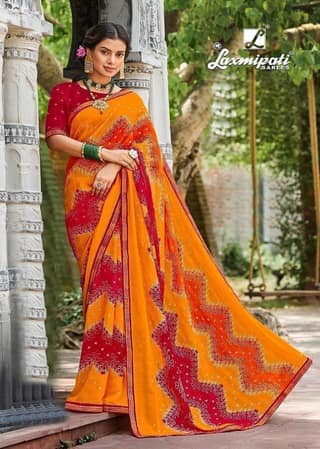Multicolor Color Georgette Printed Saree With Fancy Border And Fancy Blouse Piece