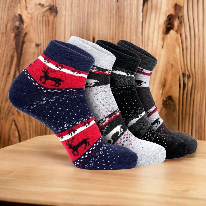 Sockscarving Pack of 4 Ankle Length Socks, Reindeer Edition, Made With Durable & Breathable Cotton, Free Size, Suitable for all Season, Soft & Breathable, Daily Use view 4