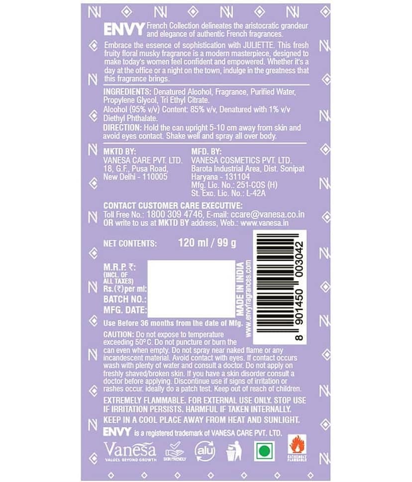 Envy Juliette French Collection Deodorant Spray for Women 120 ml ( Pack of 1 ) view 2