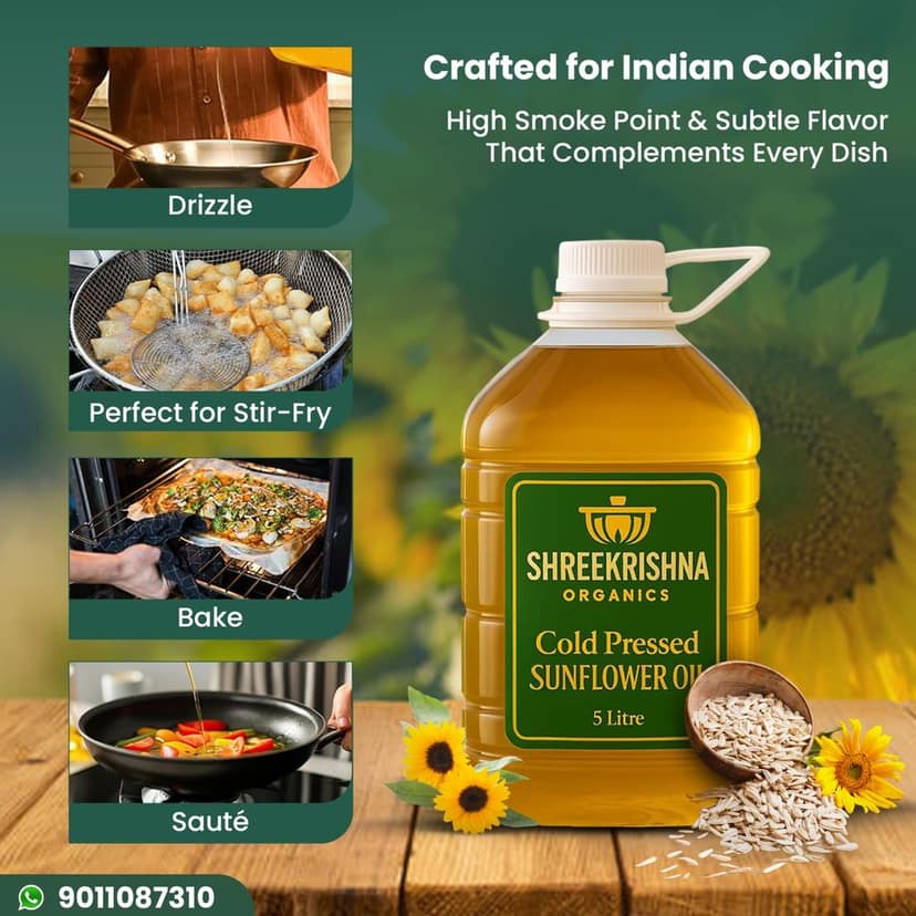 Shreekrishna Organics Cold Pressed Sunflower Oil - 5 Liters view 4