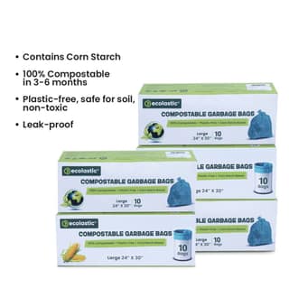 Ecolastic 100% Compostable & Eco-friendly Garbage Bags I LARGE (24 x 30 in.) I 50 bags I Pack of 5 I Capacity 80L I Green Colour