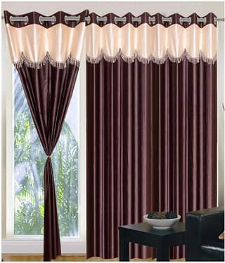 Panipat Textile Hub Solid Semi-Transparent Eyelet Door Curtain 7 ft Pack of 3 -Brown