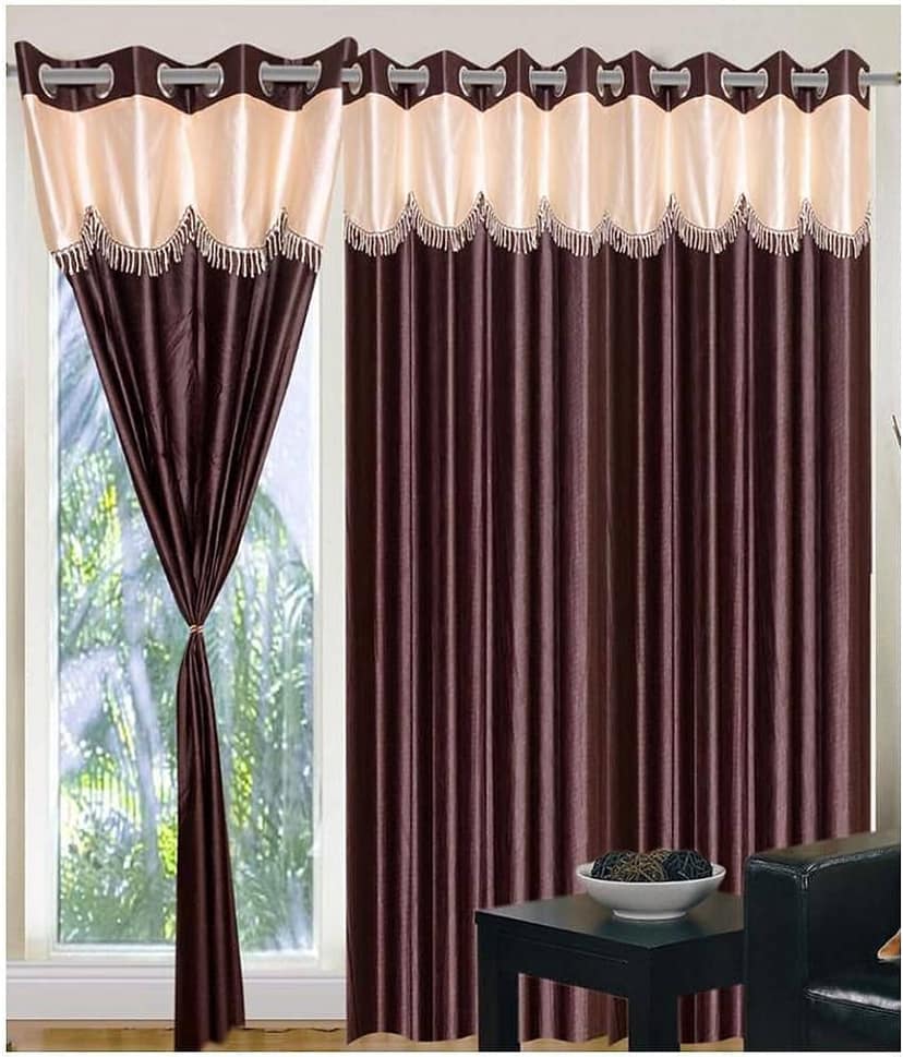Panipat Textile Hub Solid Semi-Transparent Eyelet Door Curtain 7 ft Pack of 3 -Brown
