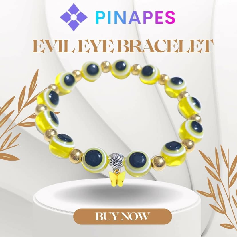 Pinapes Yellow Butterfly Beads and Evil Eye Charm Bracelet A Must-Have for Fashionable and Superstitious Women - Yellow