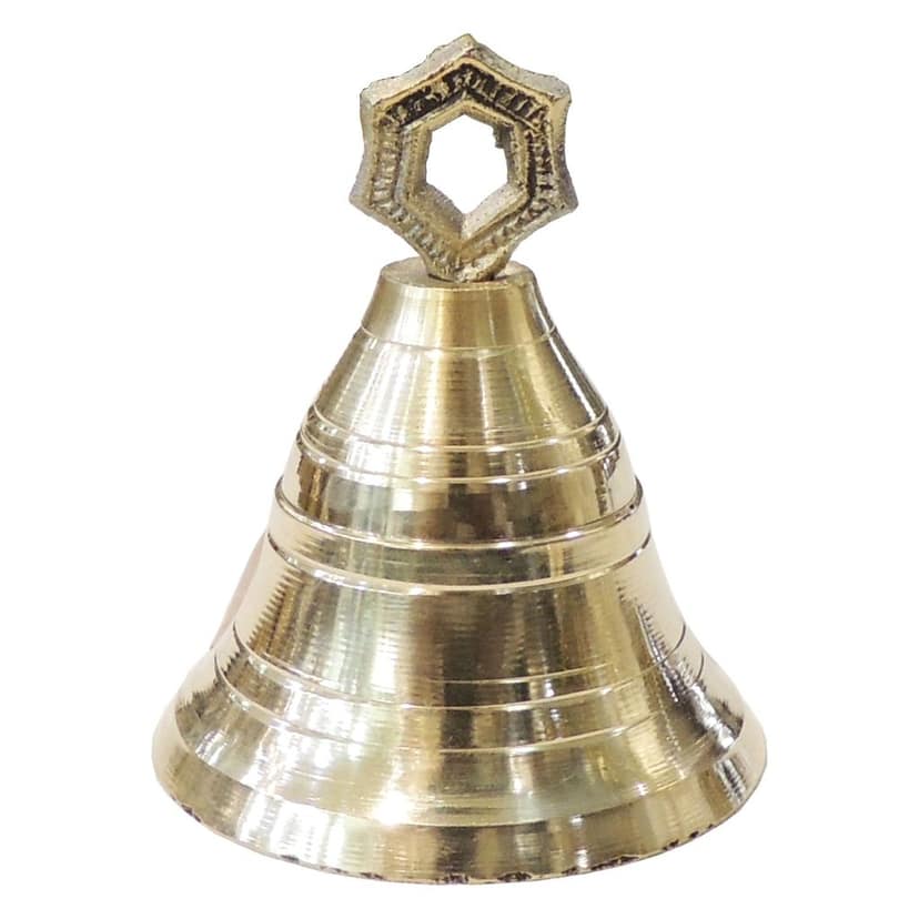 Brass Hanging Small Temple Bell Ghanti | Small Brass Ghanti | Hindu Temple Bell for Pooja Room, Height : 3 Inch (ZMAS662 E) view 2
